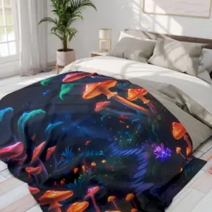 Manta de forro polar con diseño de setas, decoración acogedora para el hogar en invierno, manta decorativa con motivos botánicos